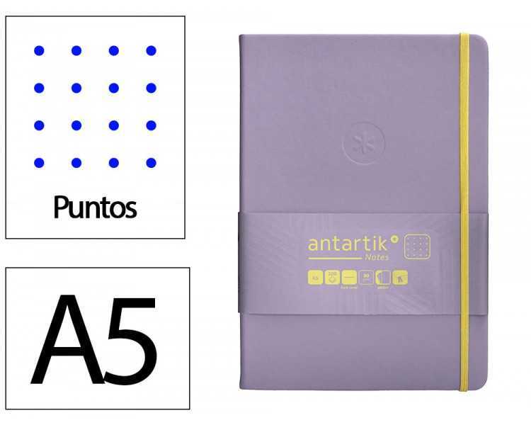 Cuaderno con gomilla antartik notes tapa dura a5 hojas puntos morado y amarillo 100 hojas 80 gr fsc
