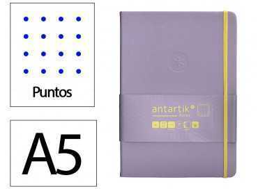 Cuaderno con gomilla antartik notes tapa dura a5 hojas puntos morado y amarillo 100 hojas 80 gr fsc