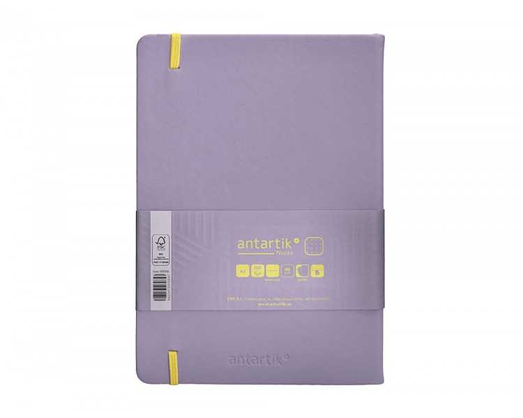 Cuaderno con gomilla antartik notes tapa dura a5 hojas puntos morado y amarillo 100 hojas 80 gr fsc