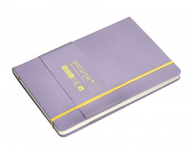 Cuaderno con gomilla antartik notes tapa dura a5 hojas puntos morado y amarillo 100 hojas 80 gr fsc