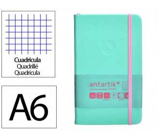 Cuaderno con gomilla antartik notes tapa dura a6 hojas cuadricula rosa y turquesa 100 hojas 80 gr fsc