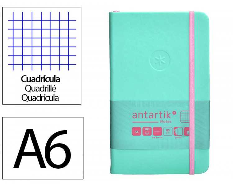Cuaderno con gomilla antartik notes tapa dura a6 hojas cuadricula rosa y turquesa 100 hojas 80 gr fsc