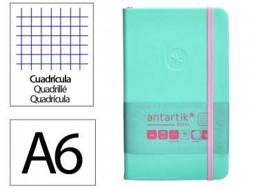 Cuaderno con gomilla antartik notes tapa dura a6 hojas cuadricula rosa y turquesa 100 hojas 80 gr fsc
