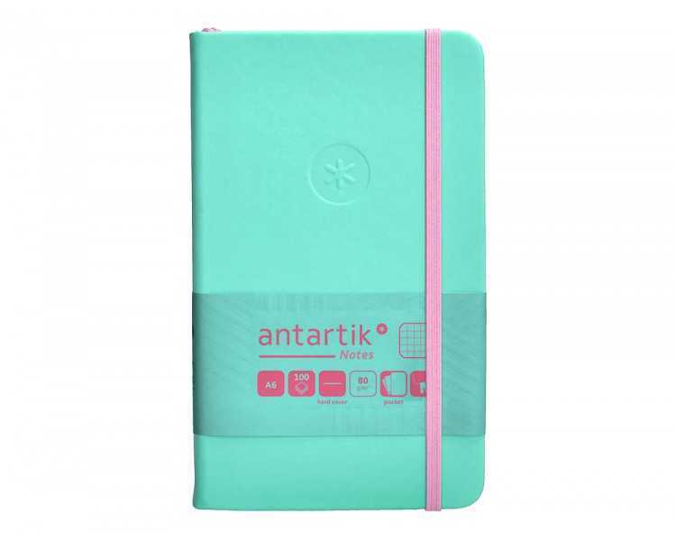 Cuaderno con gomilla antartik notes tapa dura a6 hojas cuadricula rosa y turquesa 100 hojas 80 gr fsc