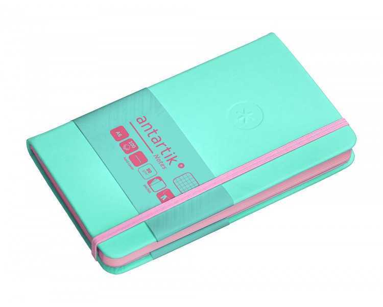 Cuaderno con gomilla antartik notes tapa dura a6 hojas cuadricula rosa y turquesa 100 hojas 80 gr fsc