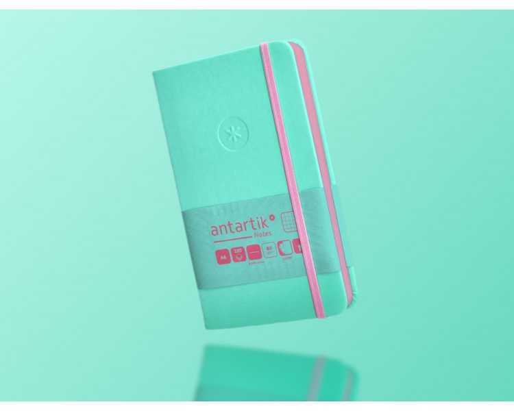 Cuaderno con gomilla antartik notes tapa dura a6 hojas cuadricula rosa y turquesa 100 hojas 80 gr fsc
