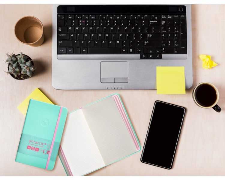 Cuaderno con gomilla antartik notes tapa dura a6 hojas cuadricula rosa y turquesa 100 hojas 80 gr fsc