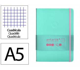Cuaderno con gomilla antartik notes tapa dura a5 hojas cuadricula rosa y turquesa 100 hojas 80 gr fsc