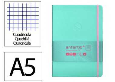 Cuaderno con gomilla antartik notes tapa dura a5 hojas cuadricula rosa y turquesa 100 hojas 80 gr fsc