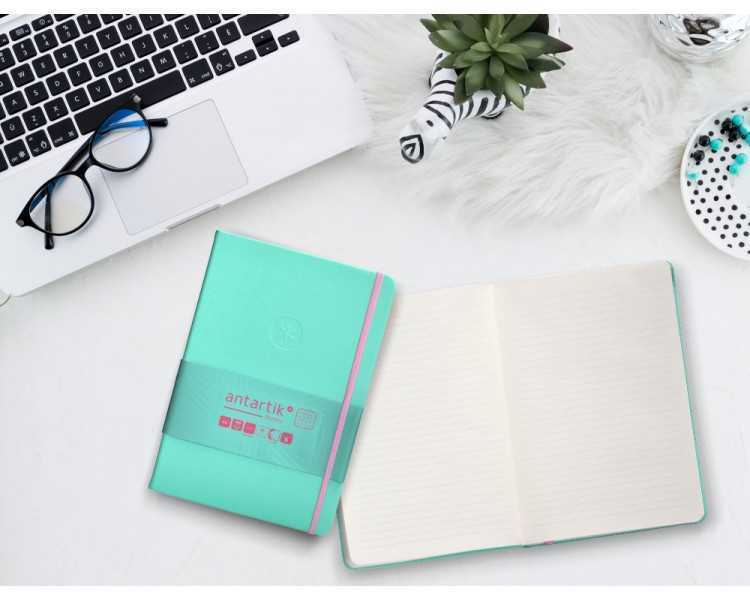 Cuaderno con gomilla antartik notes tapa dura a5 hojas cuadricula rosa y turquesa 100 hojas 80 gr fsc