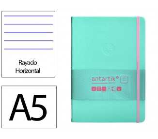 Cuaderno con gomilla antartik notes tapa dura a5 hojas rayas rosa y turquesa 100 hojas 80 gr fsc