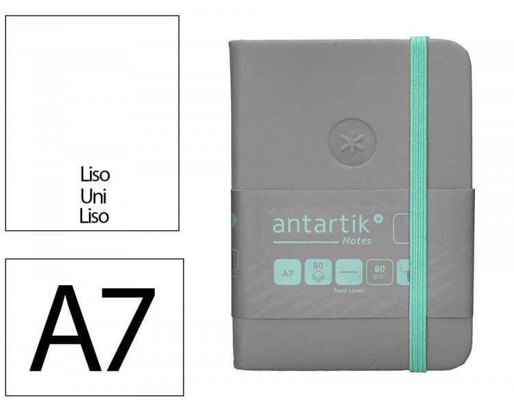 Cuaderno con gomilla antartik notes tapa dura a7 hojas lisas gris y turquesa 80 hojas 80 gr fsc