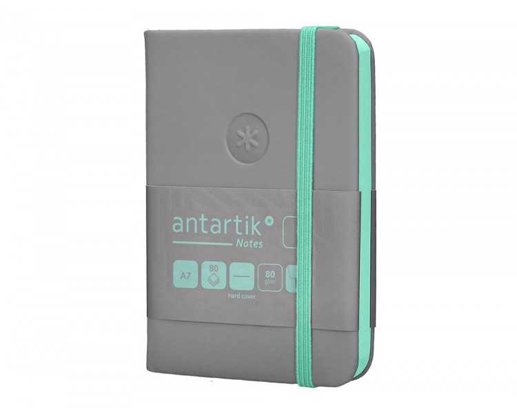 Cuaderno con gomilla antartik notes tapa dura a7 hojas lisas gris y turquesa 80 hojas 80 gr fsc