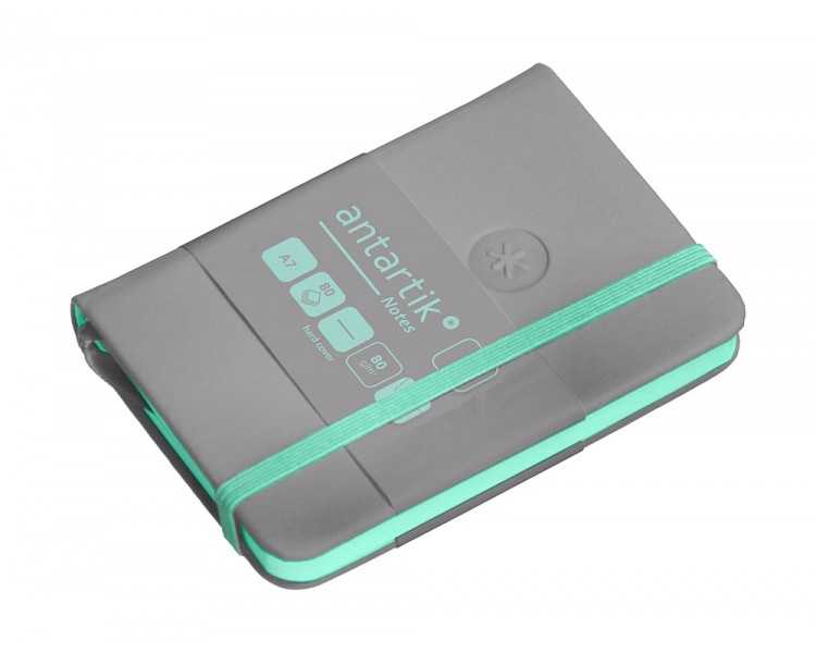 Cuaderno con gomilla antartik notes tapa dura a7 hojas lisas gris y turquesa 80 hojas 80 gr fsc