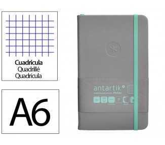 Cuaderno con gomilla antartik notes tapa dura a6 hojas cuadricula gris y turquesa 100 hojas 80 gr fsc