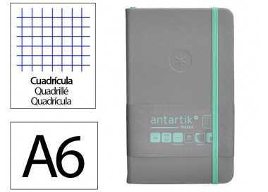 Cuaderno con gomilla antartik notes tapa dura a6 hojas cuadricula gris y turquesa 100 hojas 80 gr fsc