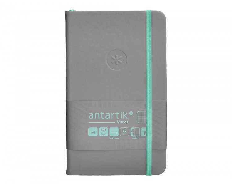 Cuaderno con gomilla antartik notes tapa dura a6 hojas cuadricula gris y turquesa 100 hojas 80 gr fsc