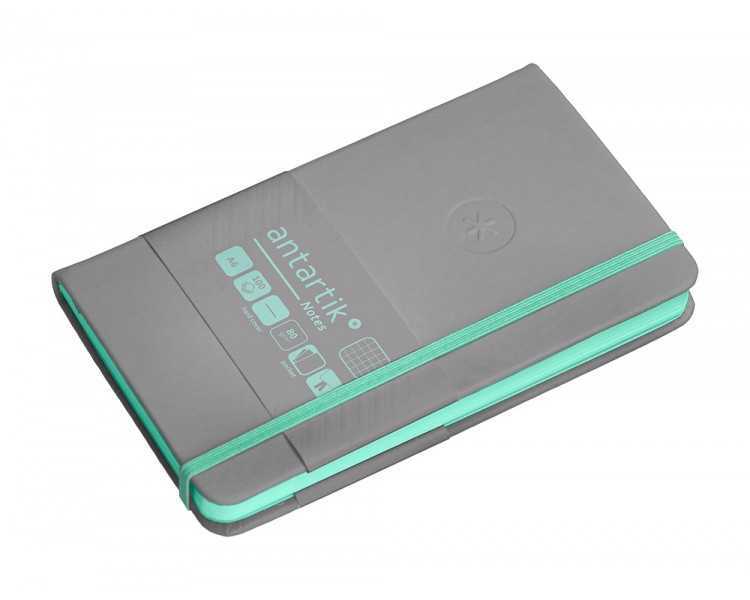 Cuaderno con gomilla antartik notes tapa dura a6 hojas cuadricula gris y turquesa 100 hojas 80 gr fsc