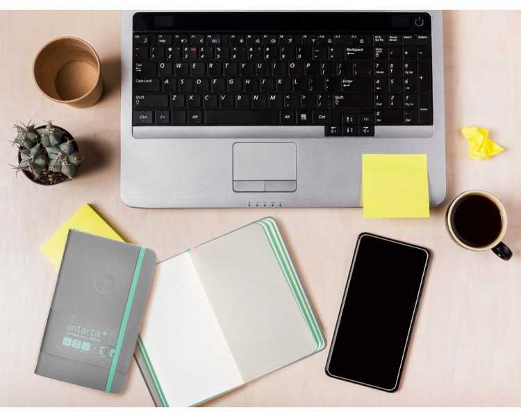 Cuaderno con gomilla antartik notes tapa dura a6 hojas cuadricula gris y turquesa 100 hojas 80 gr fsc