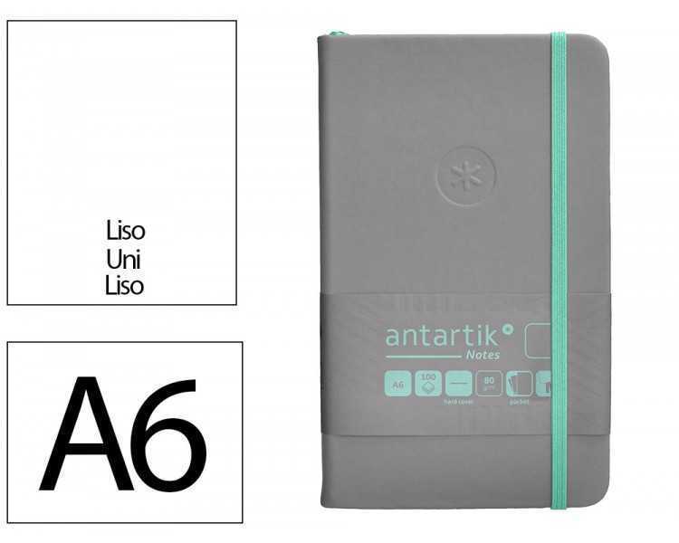 Cuaderno con gomilla antartik notes tapa dura a6 hojas lisas gris y turquesa 100 hojas 80 gr fsc