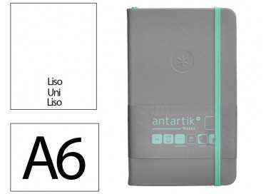 Cuaderno con gomilla antartik notes tapa dura a6 hojas lisas gris y turquesa 100 hojas 80 gr fsc