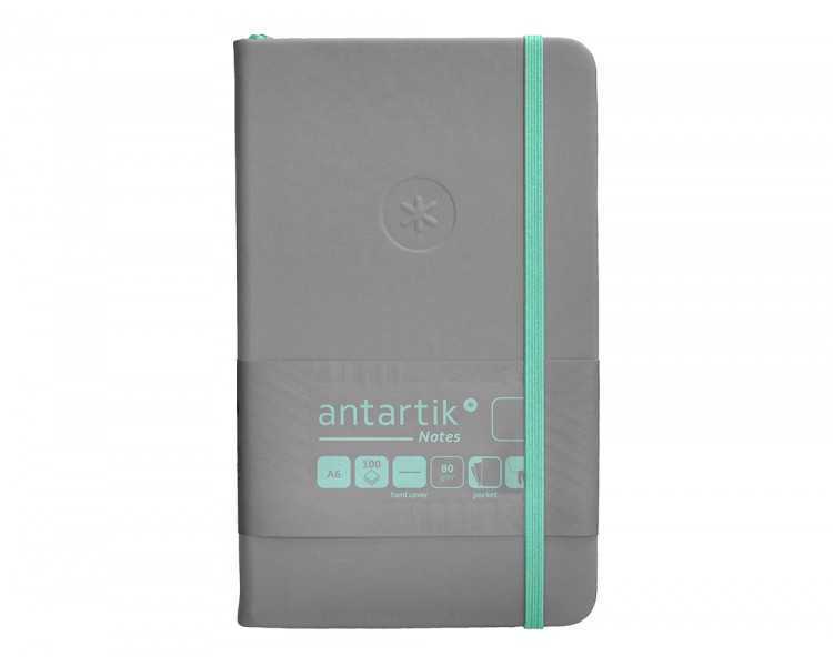 Cuaderno con gomilla antartik notes tapa dura a6 hojas lisas gris y turquesa 100 hojas 80 gr fsc
