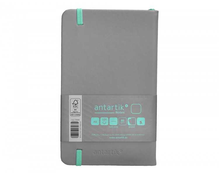 Cuaderno con gomilla antartik notes tapa dura a6 hojas lisas gris y turquesa 100 hojas 80 gr fsc