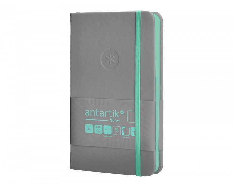 Cuaderno con gomilla antartik notes tapa dura a6 hojas lisas gris y turquesa 100 hojas 80 gr fsc
