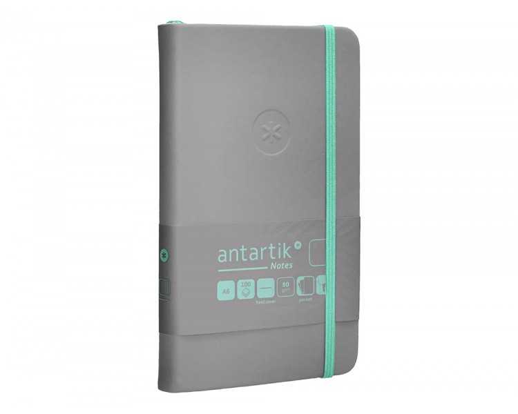 Cuaderno con gomilla antartik notes tapa dura a6 hojas lisas gris y turquesa 100 hojas 80 gr fsc