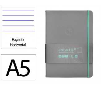 Cuaderno con gomilla antartik notes tapa dura a5 hojas rayas gris y turquesa 100 hojas 80 gr fsc