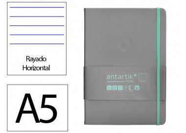 Cuaderno con gomilla antartik notes tapa dura a5 hojas rayas gris y turquesa 100 hojas 80 gr fsc