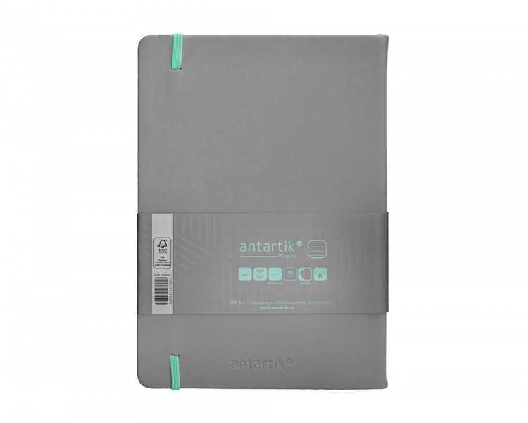 Cuaderno con gomilla antartik notes tapa dura a5 hojas rayas gris y turquesa 100 hojas 80 gr fsc