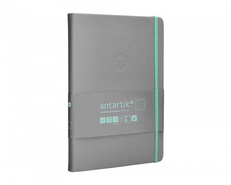 Cuaderno con gomilla antartik notes tapa dura a5 hojas rayas gris y turquesa 100 hojas 80 gr fsc