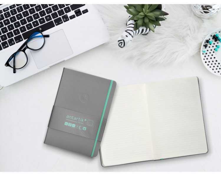 Cuaderno con gomilla antartik notes tapa dura a5 hojas rayas gris y turquesa 100 hojas 80 gr fsc