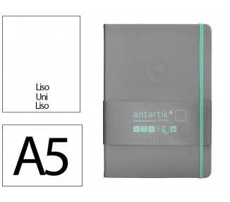 Cuaderno con gomilla antartik notes tapa dura a5 hojas lisas gris y turquesa 100 hojas 80 gr fsc