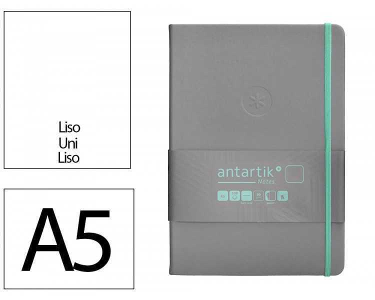 Cuaderno con gomilla antartik notes tapa dura a5 hojas lisas gris y turquesa 100 hojas 80 gr fsc