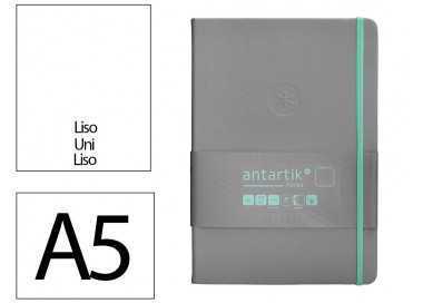 Cuaderno con gomilla antartik notes tapa dura a5 hojas lisas gris y turquesa 100 hojas 80 gr fsc