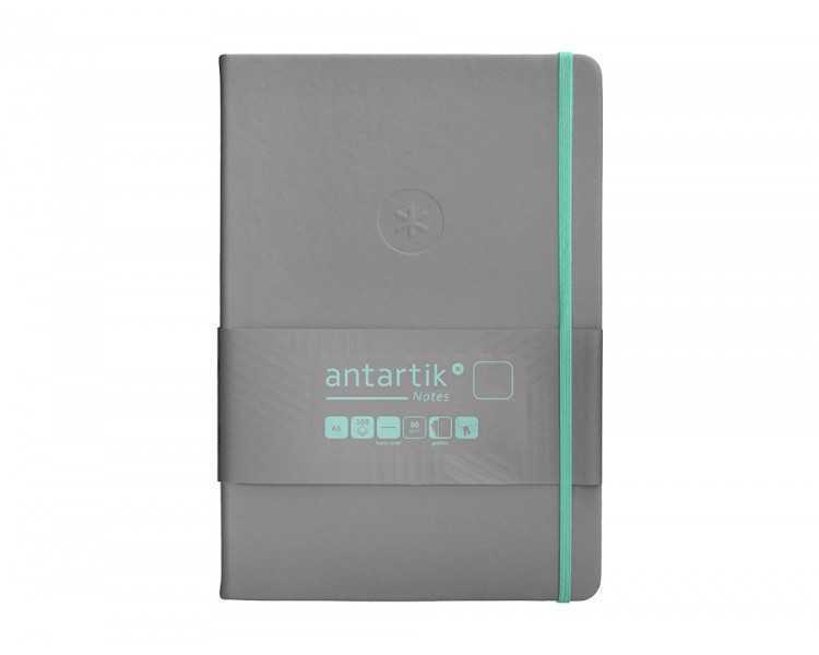 Cuaderno con gomilla antartik notes tapa dura a5 hojas lisas gris y turquesa 100 hojas 80 gr fsc