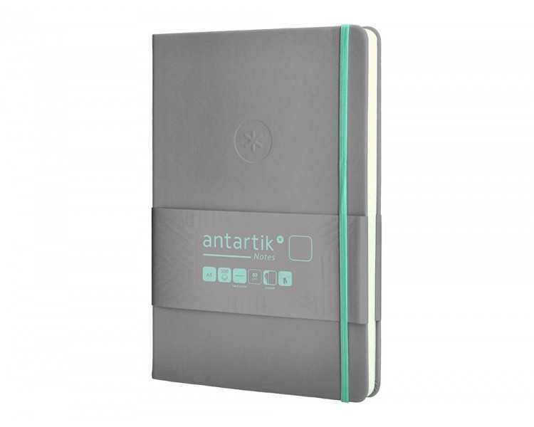 Cuaderno con gomilla antartik notes tapa dura a5 hojas lisas gris y turquesa 100 hojas 80 gr fsc