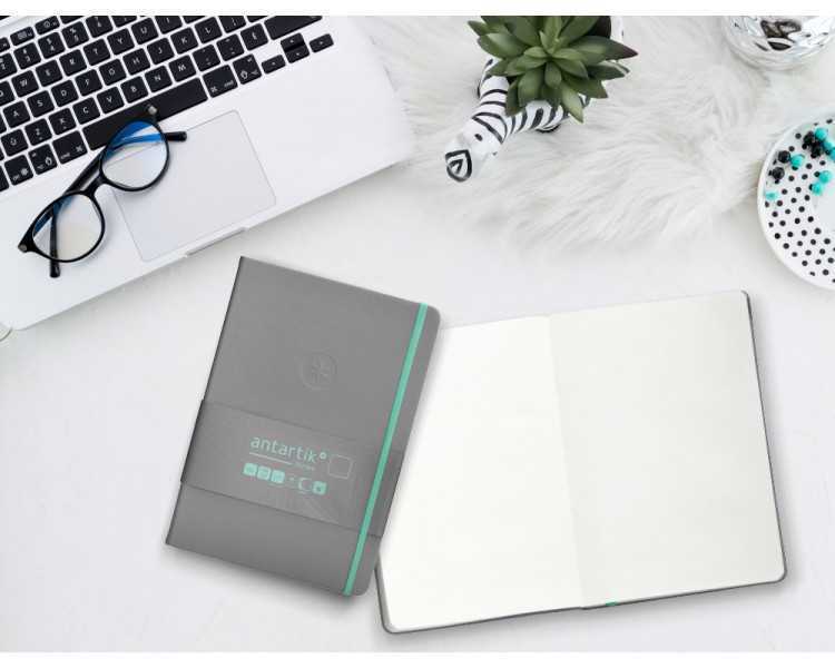 Cuaderno con gomilla antartik notes tapa dura a5 hojas lisas gris y turquesa 100 hojas 80 gr fsc