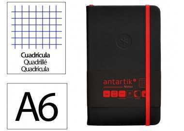 Cuaderno con gomilla antartik notes tapa dura a6 hojas cuadricula negro y rojo 100 hojas 80 gr fsc
