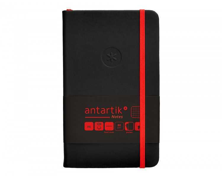 Cuaderno con gomilla antartik notes tapa dura a6 hojas cuadricula negro y rojo 100 hojas 80 gr fsc