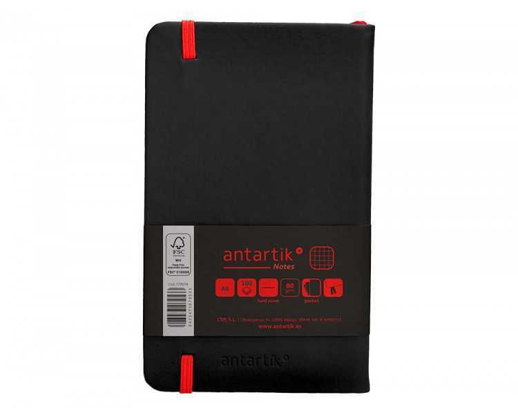 Cuaderno con gomilla antartik notes tapa dura a6 hojas cuadricula negro y rojo 100 hojas 80 gr fsc