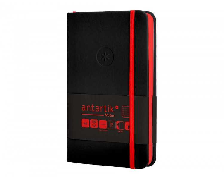 Cuaderno con gomilla antartik notes tapa dura a6 hojas cuadricula negro y rojo 100 hojas 80 gr fsc