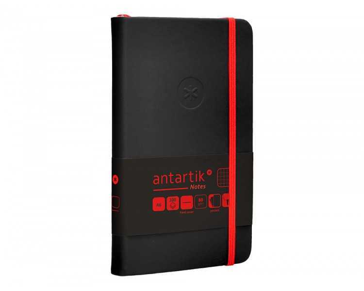 Cuaderno con gomilla antartik notes tapa dura a6 hojas cuadricula negro y rojo 100 hojas 80 gr fsc