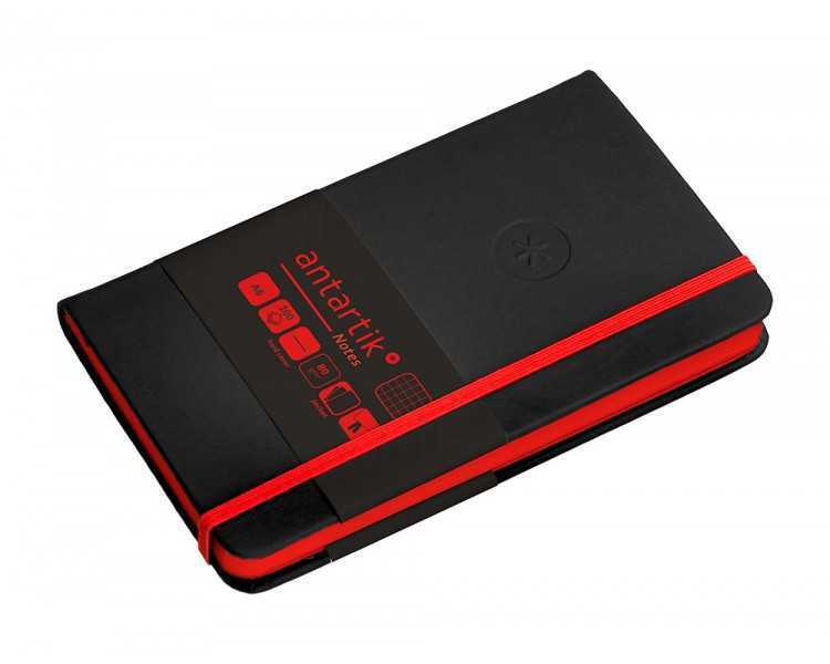 Cuaderno con gomilla antartik notes tapa dura a6 hojas cuadricula negro y rojo 100 hojas 80 gr fsc