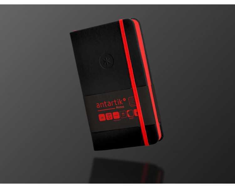 Cuaderno con gomilla antartik notes tapa dura a6 hojas cuadricula negro y rojo 100 hojas 80 gr fsc