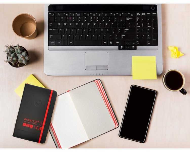 Cuaderno con gomilla antartik notes tapa dura a6 hojas cuadricula negro y rojo 100 hojas 80 gr fsc