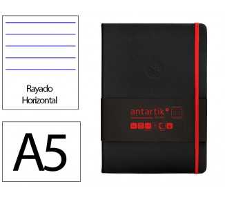 Cuaderno con gomilla antartik notes tapa dura a5 hojas rayas negro y rojo 100 hojas 80 gr fsc