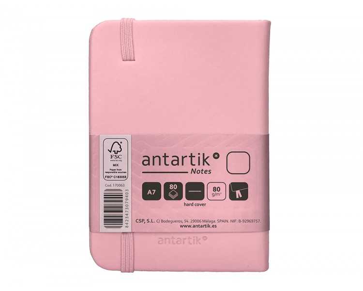 Cuaderno con gomilla antartik notes tapa dura a7 hojas lisas rosa pastel 80 hojas 80 gr fsc